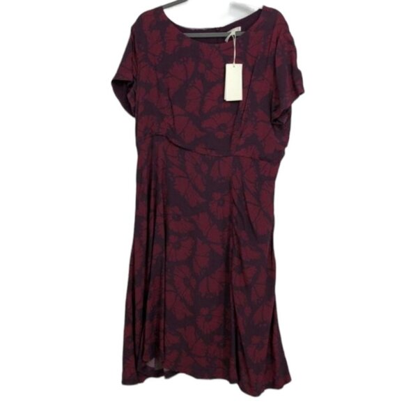 Signal Clothing maroon short sleeve midi floral winetasting Dress Danish  EU 40 - Picture 14 of 14